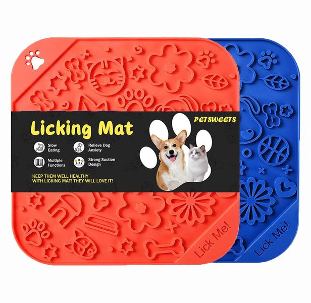 2 Pcs Licky Mats for Dogs Puppy Lick Mats with Suction Cups - Red &amp; Blue