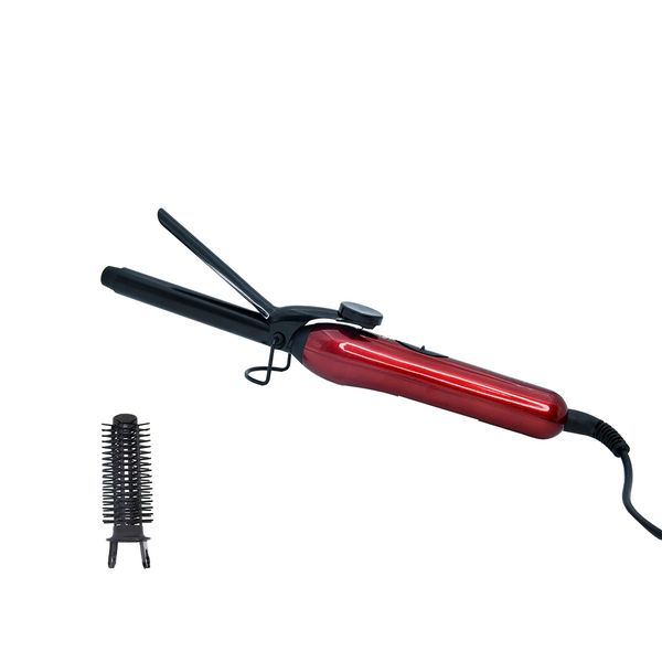 Hair Curling Iron 2-in-1 Brush Attachment Heats Up Easy to Use Waves Volume
