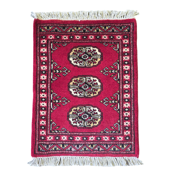 65 x 45cm Hand Made Afgan Bokhara Cherry Red Rug