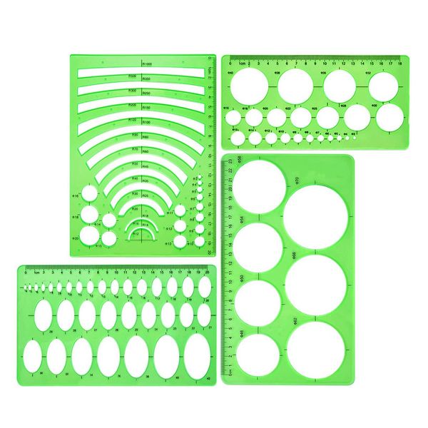 4 Pcs Plastic Rulers Circle Oval Drawing Templates for School Green