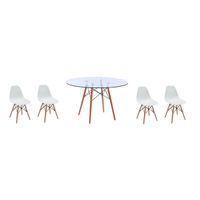 5 Piece Glass Table and White Wooden Leg Chairs (Set)