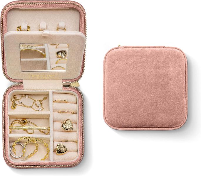 Benevolence LA Velvet Travel Jewelry Box Women Compact Round Zipper Case