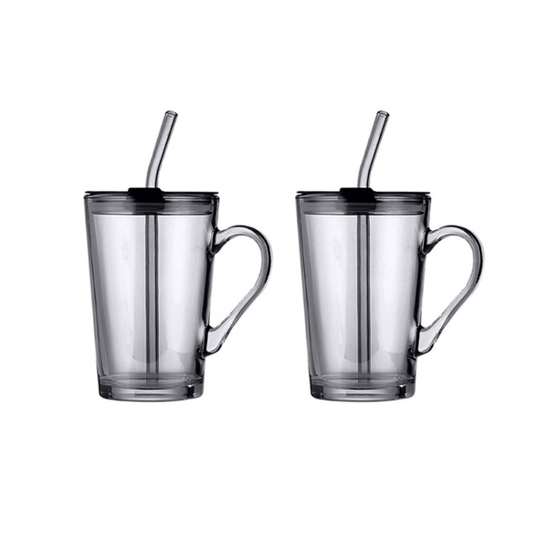 450ml Glass Travel Mug with Lid &amp; Straw - 2 Pack