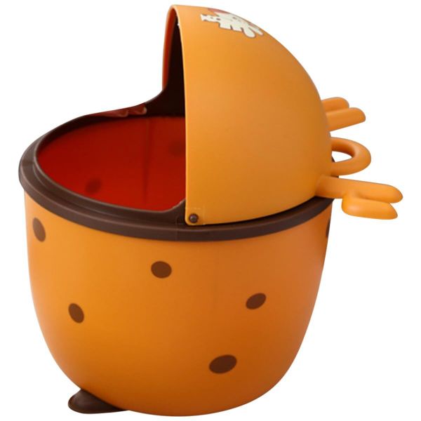 Small Desktop Trash Can with Lid, Cute Orange Press-to-Open Wastebasket