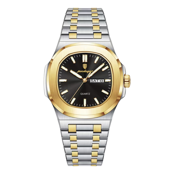 Poedagar Eclipse Men's Watch - Black Crystal Dial With Gold &amp; Snugpods Box