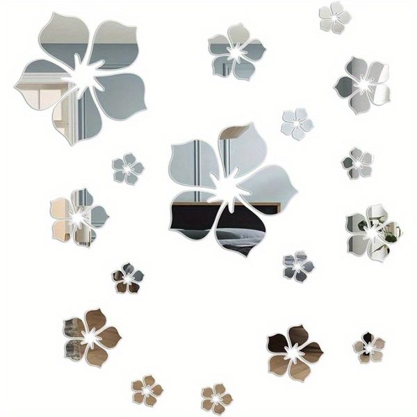 18-Pieces Of Decorative Acrylic Floral Wall Mirror Sticker Set