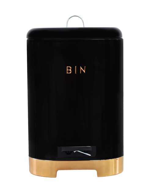 Retro Pedal Dust Bin - Black &amp; Rose Gold