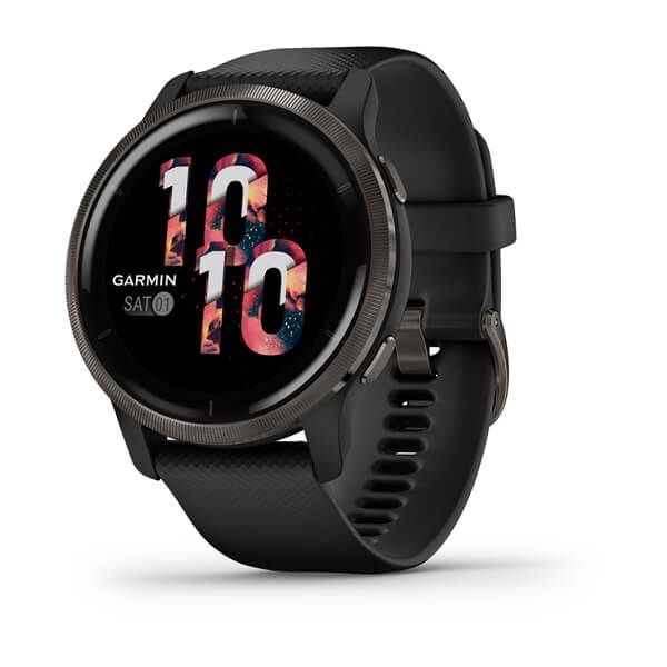 Garmin Venu 2 Smartwatch (45mm) - Slate Bezel with Black Case &amp; Silicone Band