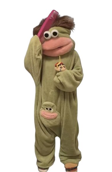 Big Mouth Green Monster Themed Hooded Onesie Funny Pajamas
