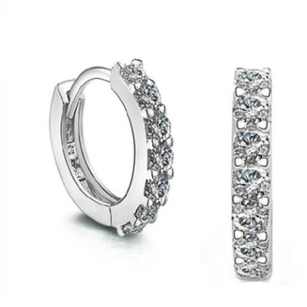 Small Hoop Earrings-Sterling Silver Cubic Zirconia Studded-Hypoallergenic