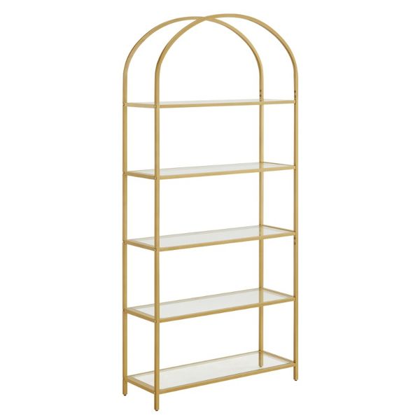 Bragg Lima 5-Tier Glass Arch Shelves, Gold
