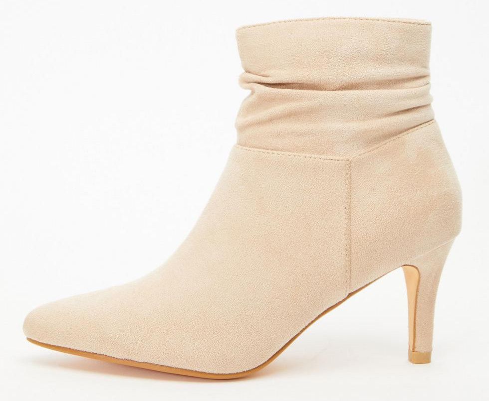 Quiz Ladies Cream Faux Suede Ruched Heeled Ankle Boots Shop Today