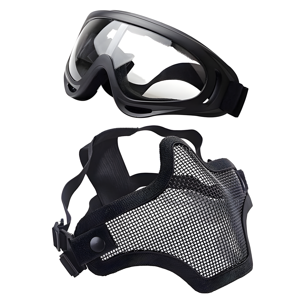 2 Piece Airsoft Mask Sports Protective Goggles Half Face Mask Glasses Safety