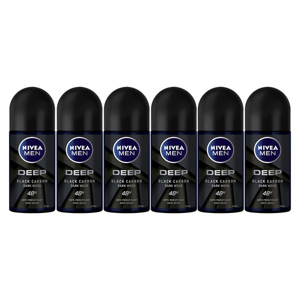 NIVEA MEN DEEP Anti-perspirant Roll-On Deo with Active Charcoal, 6x50ml