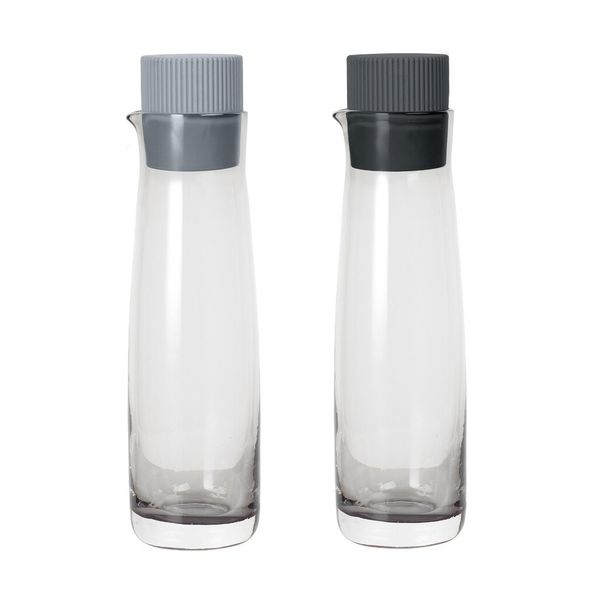 Blomus Oil &amp; Vinegar Pourers in Handblown Smokey Glass with Grey Stoppers