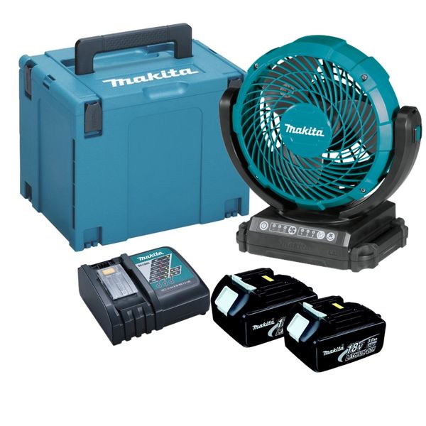 Makita Cordless Fan 18V with Carry Case + 2x 3.0Ah Battery &amp; Charger