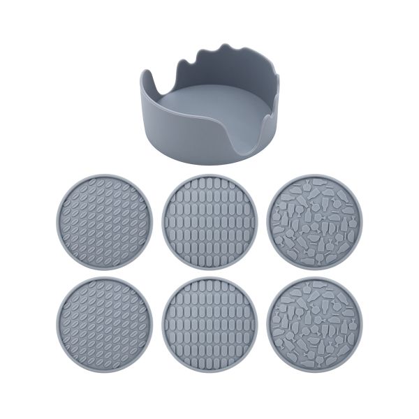 6 Pieces Silicone Coasters Set With Holder Drink Coasters For Coffee Table