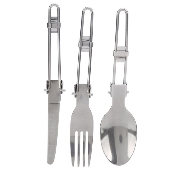 Portable 3-in-1 Stainless Steel Foldable Fork Spoon Knife Picnic Supplies