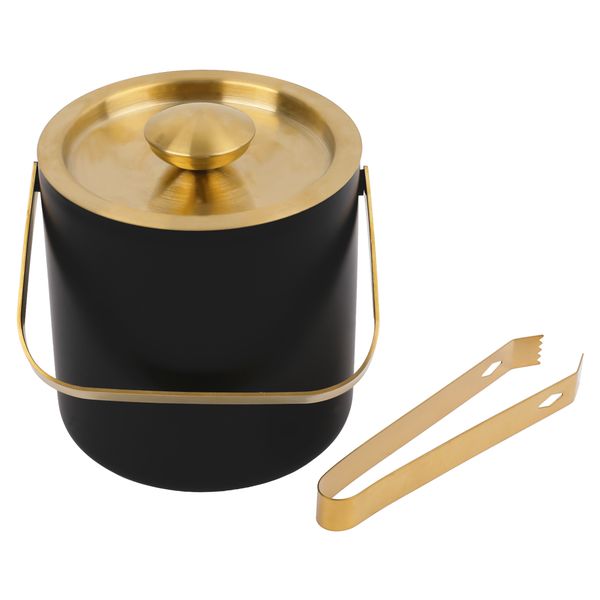 Bar Butler Double Walled Ice Bucket with Tong 1.3L - Black and Gold