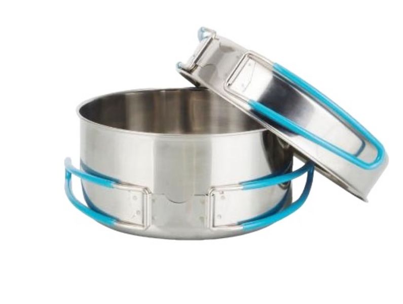Stainless Steel Blue Handle Lunch Box Set of 2