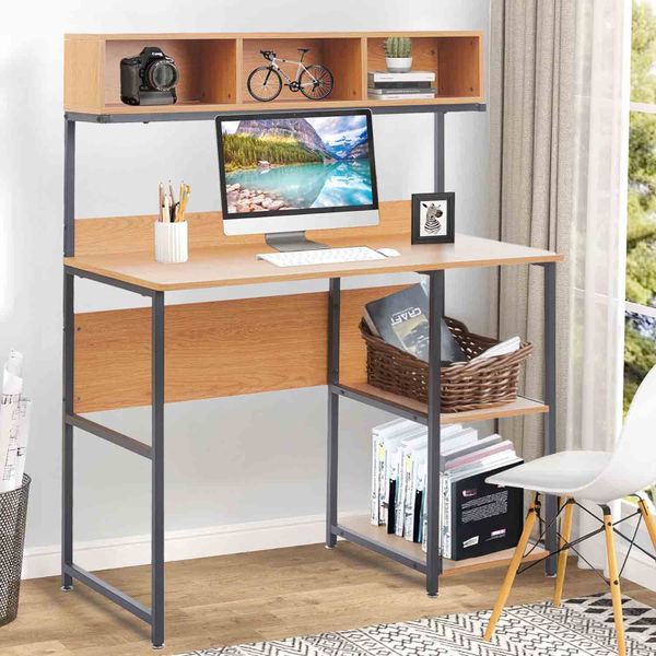 Computer Desk Dressing Table Study Workstation with Top Hutch &amp; 2 Shelves