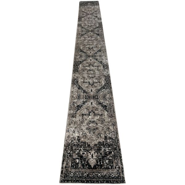 Turkish Black / Grey Vintage Passage Rug Runner - 800 x 80 cm