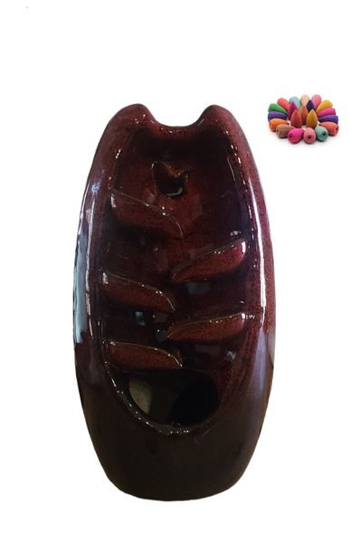 Dark Red, Black Ceramic Backflow Incense Burner With 20 Incense Cones