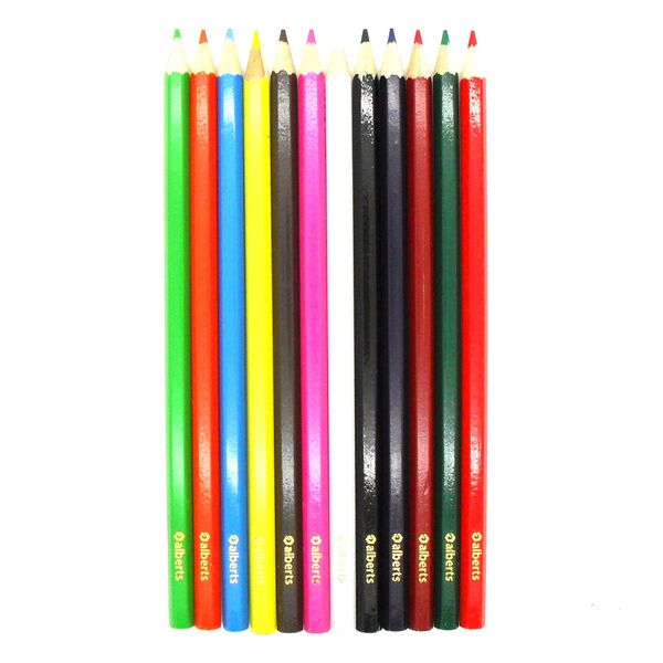 12 x Alberts Assorted Colours Colouring In Pencils Crayons Arts &amp; Crafts