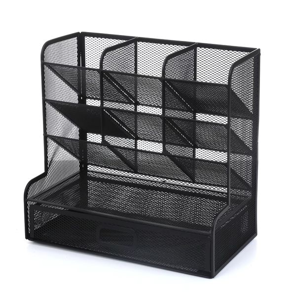 Black Metal Desk Organizer with Drawer &amp; Pen Holder