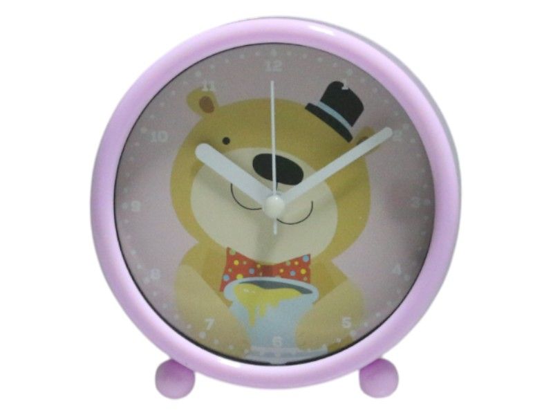 Pink Kids Battery Powered Analogue Clock with Bear Motif 10.8cm