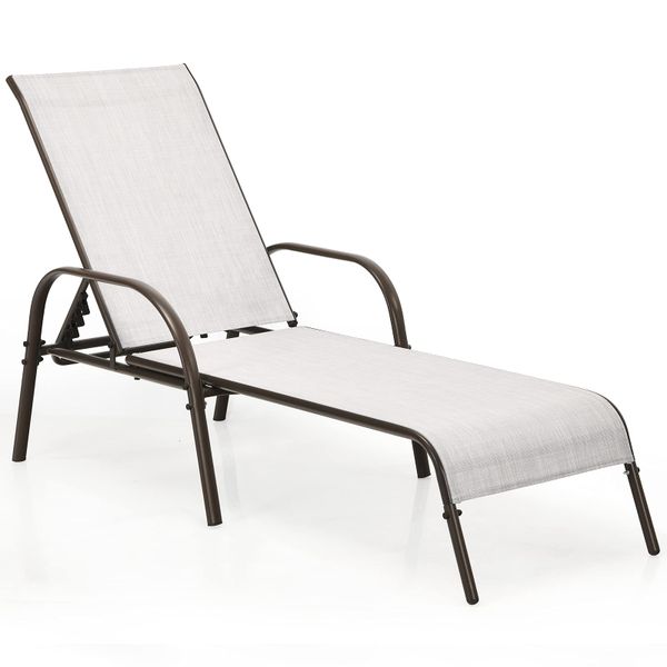 Steel and Textilene Sun Lounger Adjustable 5-Position Backrest Grey