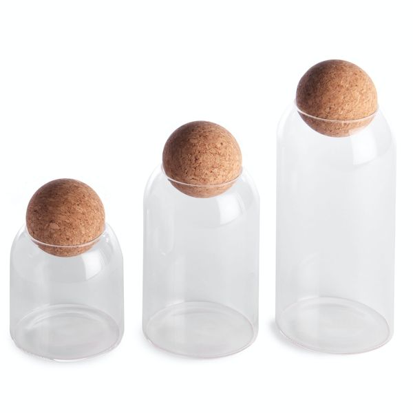 Canister Set 3 Piece (26/21/17) Borosilicate Glass With Cork Ball Lid
