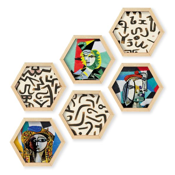 Cape Art Wall Art Pine Hex 6 Piece Collage - Picasso Inspired