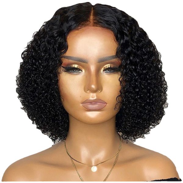 Black Short Curly Wig - New Tight Curls Center Part Topper