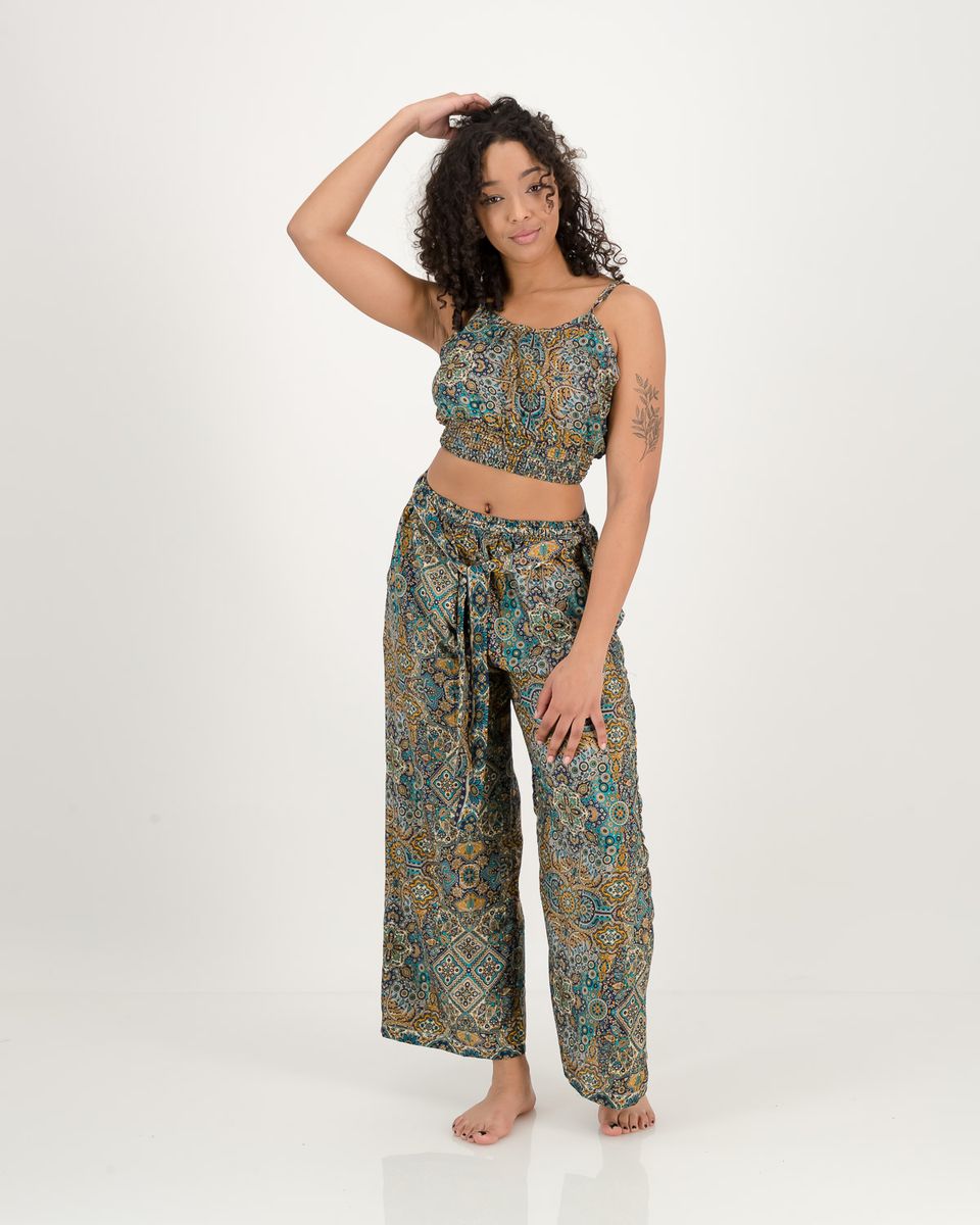 SKA Viscose Matching Set Crop Top + Wide Leg Trouser Pants- Mandala ...