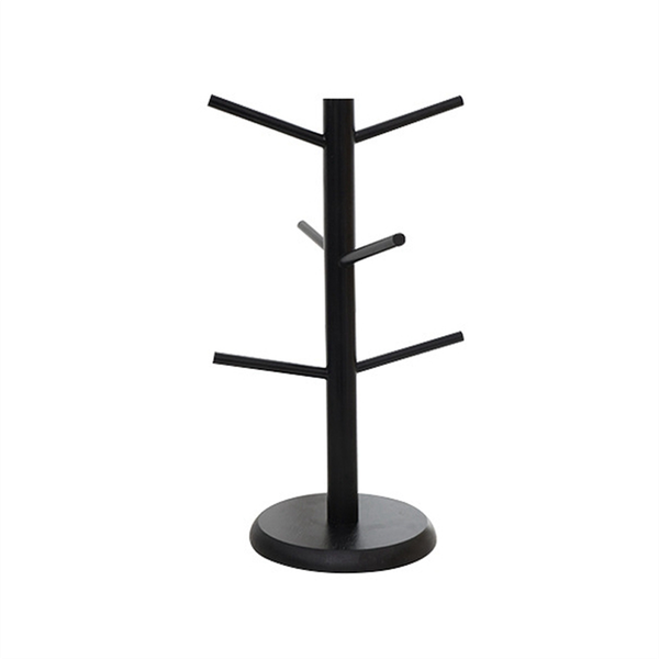 Bamboo Coffee Cup Holder with 6 Hooks, Thickened Base Black Mug Tree