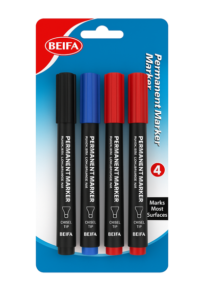 Permanent Marker Set - 4 Pack (Black, Blue, Red) -10 x 4 Packs