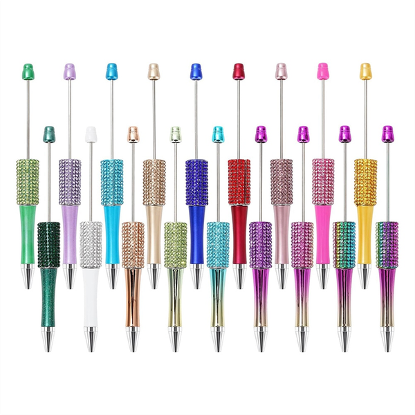 18Pcs Diamond Beadable Pen 18 Colors Plastic Bead Ballpoint Pen
