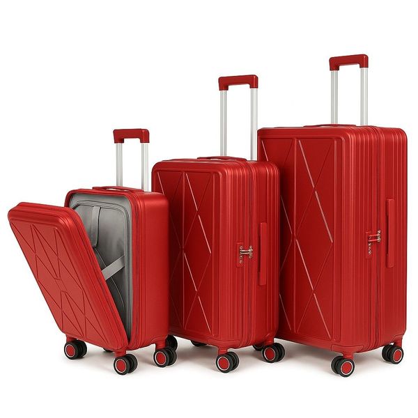 3-Piece Red PC Hardshell Spinner Luggage Set, TSA Lock &amp; Laptop Access