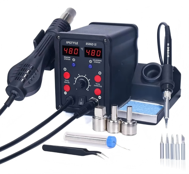 IPSTYLE Soldering Station 2 IN 1 Hot Air Solder Station 2 Digital Display