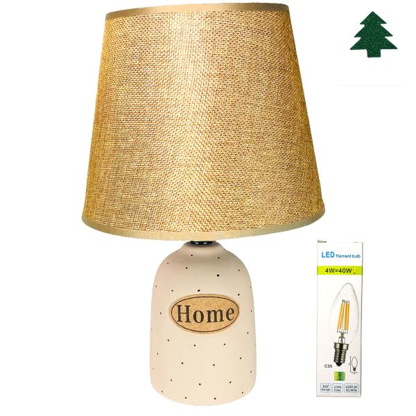 Fabric Lamp Shade &amp; Polkadot Ceramic Base - Energy - Saving Bulb Included