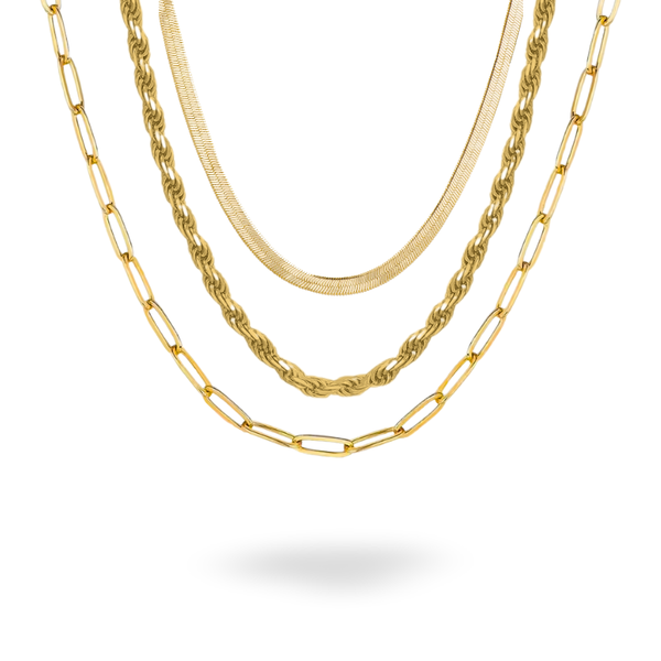 Rope Paperclip and Herringbone Stack Necklace