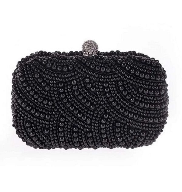 Satin Pearl Bag Beaded evening Bag Champagne Wedding Party Clutch