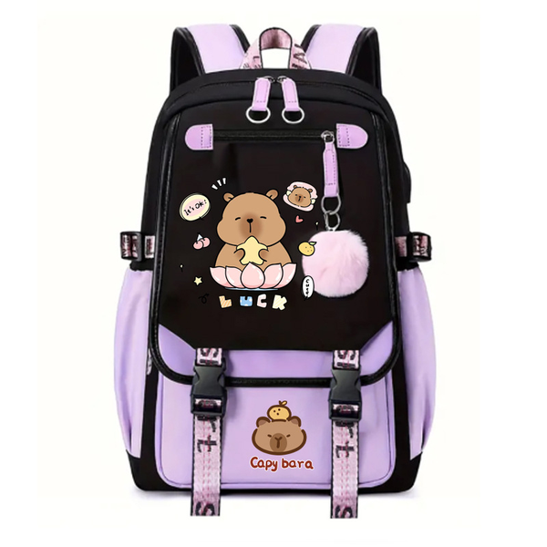Student Schoolbag Cute Cartoon Capybara Nylon Backpack