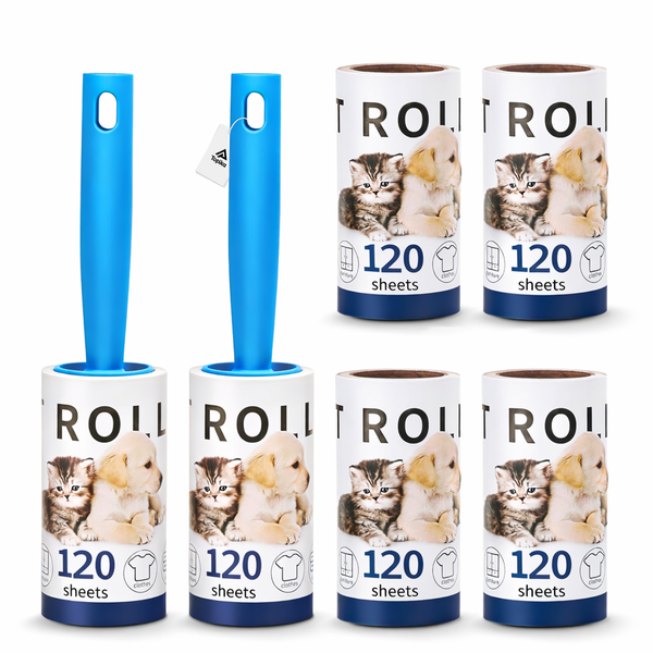 Topika Lint Roller Refills Pet Hair Removal Roller 120x6Sheets 2 handles