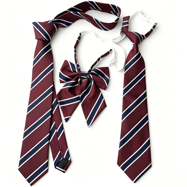 3-Pack Burgundy Striped Neckwear Set-Pre-Tied &amp; Handmade Tie + Bow Tie