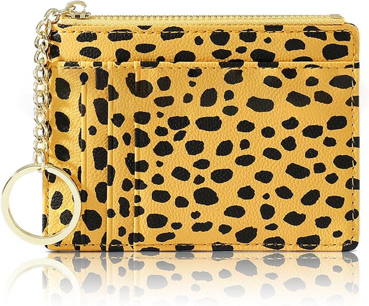 Leather Zipper Coin Purse Credit Card Holder Wallet Black Yellow 1pc