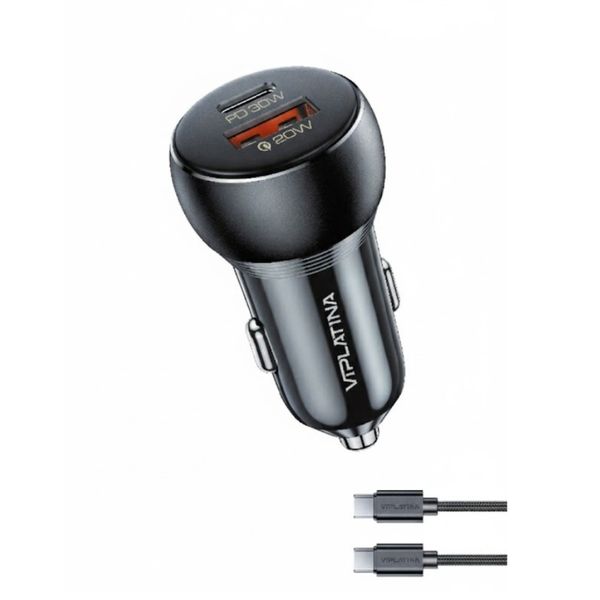 VIPLATINA VK26C Fast Car Charger - USB-C to C Cable - Reliable Charging