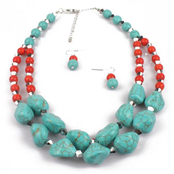 IPSTYLE Necklace Earrings Jewelry Set Natural Big Stone