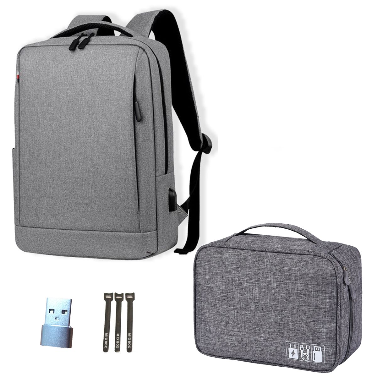 16-inch Laptop Backpack with USB Port & Electronic Accessories Organizer Set